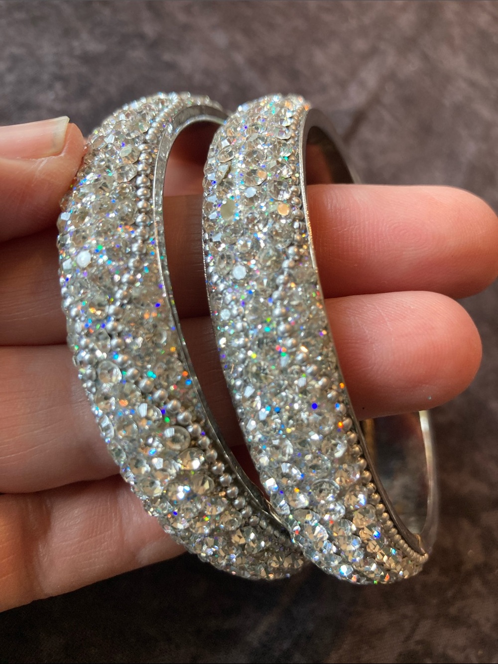 Crystal Pave & Bead Silver-Tone Bangle Bracelet - Sparkling White